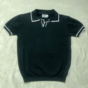 OXKNIT Store Mens M Knit Polo Sweater Shirt Black White Contrast Trim Retro 70s